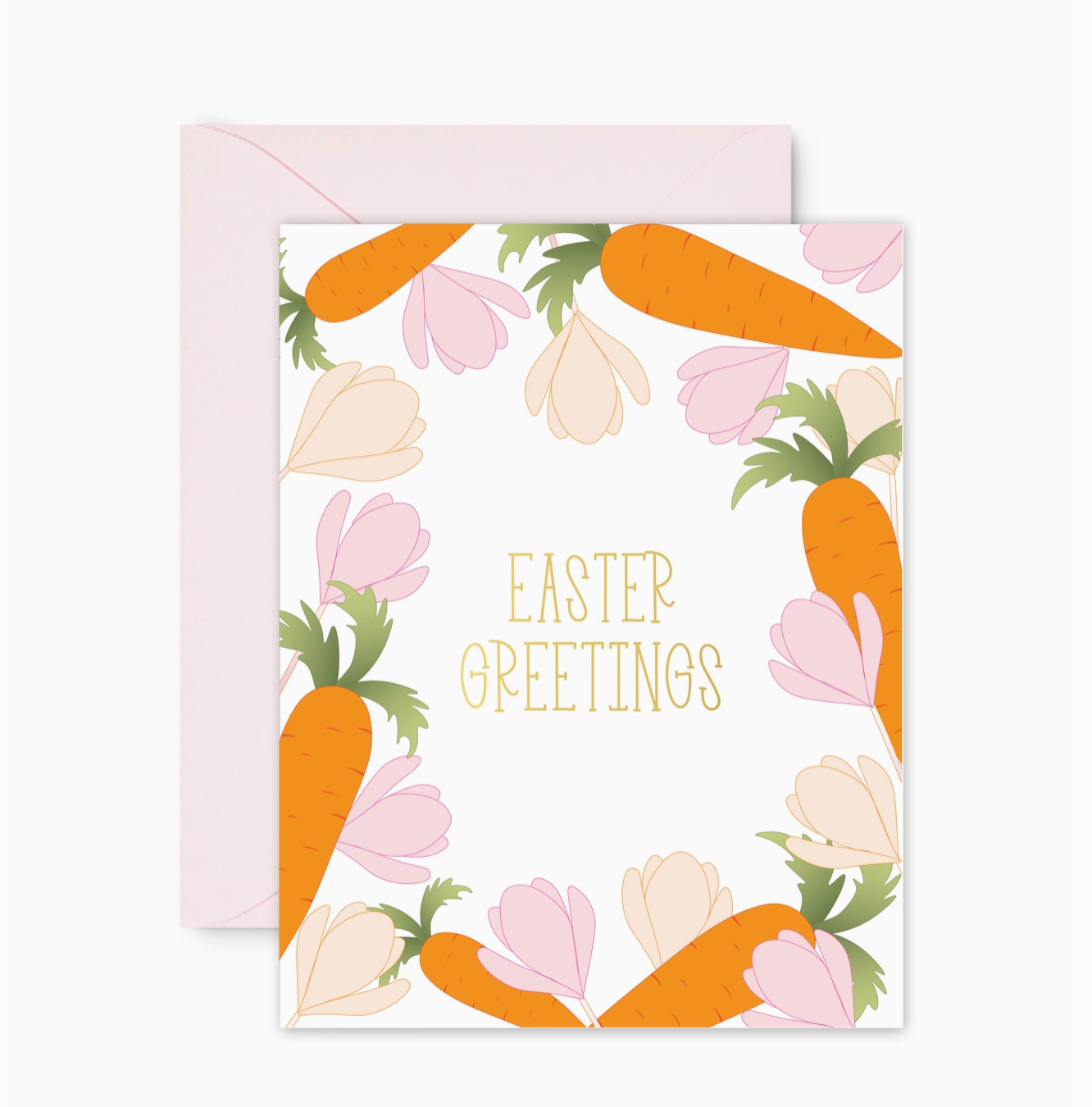 Easter Greeting Card with Carrots and Spring Flowers