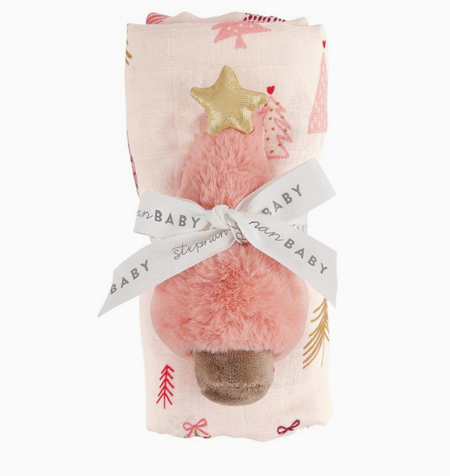 Swaddles with Plush Rattle - Pink Tree