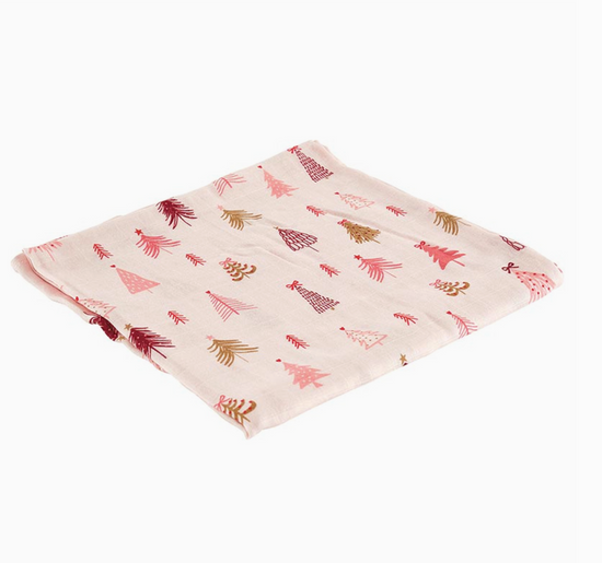 Swaddles with Plush Rattle - Pink Tree