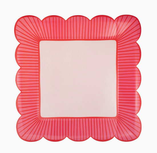 Striped Edge Scalloped Square Plate