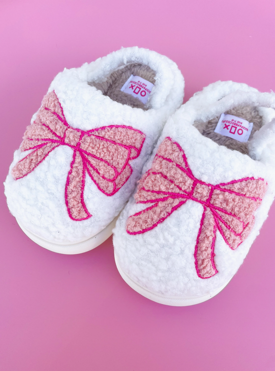 Kids Pink Bow Slippers