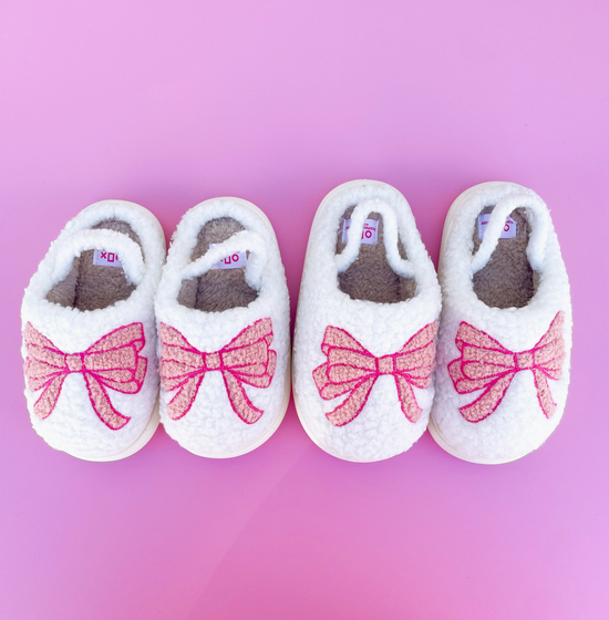 Kids Pink Bow Slippers