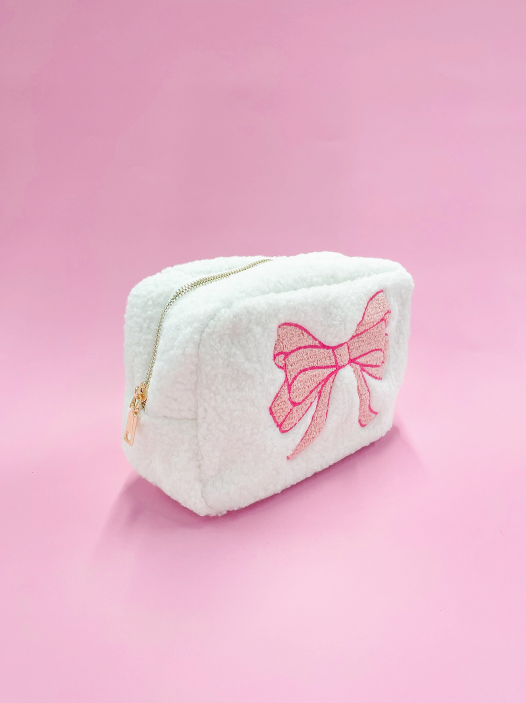 Pink Bow Teddy Cosmetic Zipper Bag