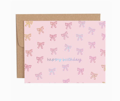 Happy Birthday Pink Coquette Bows Greeting Card