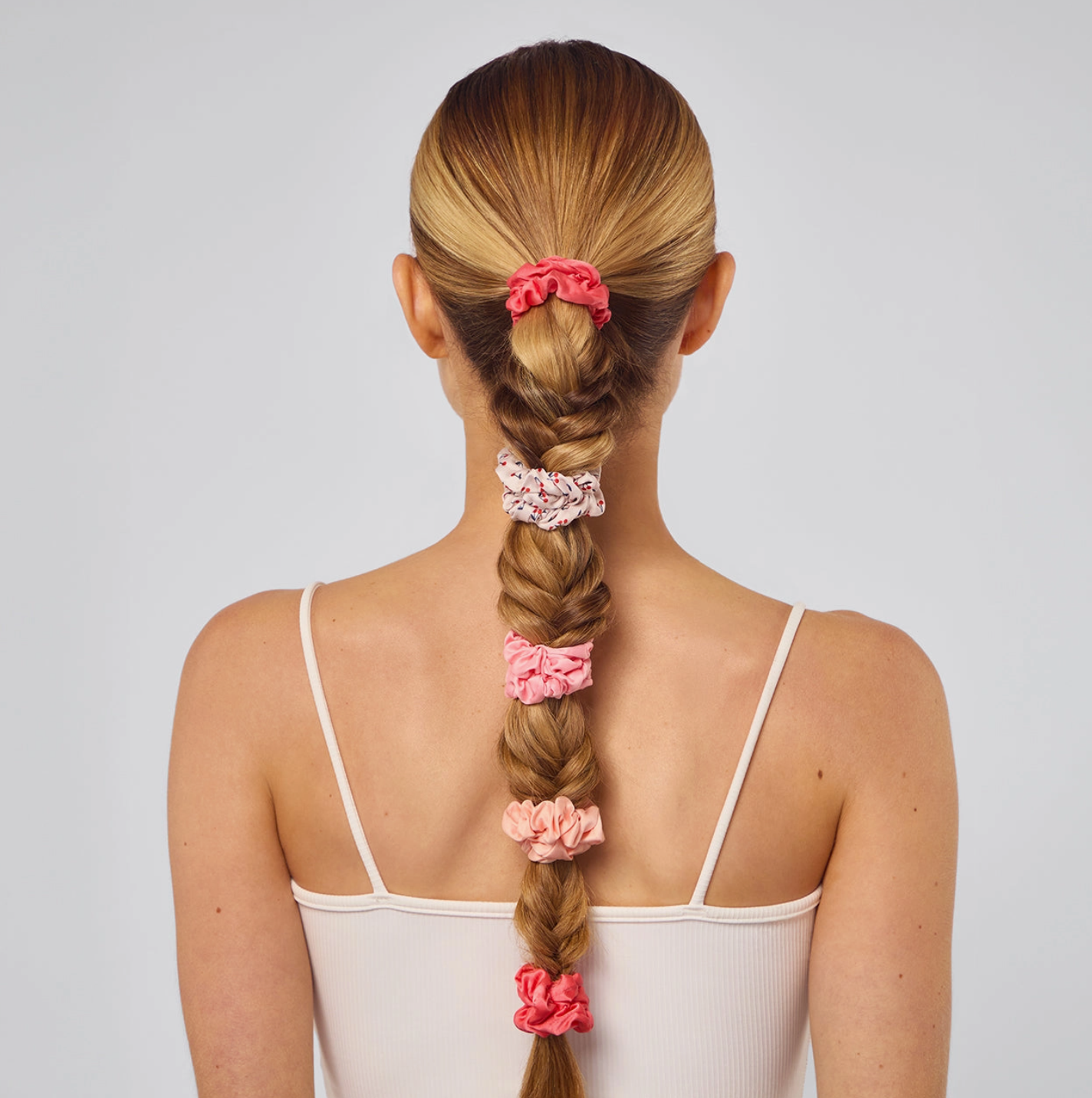 Ruched Satin Scrunchies 5pc Set - Assorted Cherry Blossom