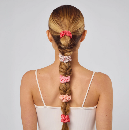 Ruched Satin Scrunchies 5pc Set - Assorted Cherry Blossom