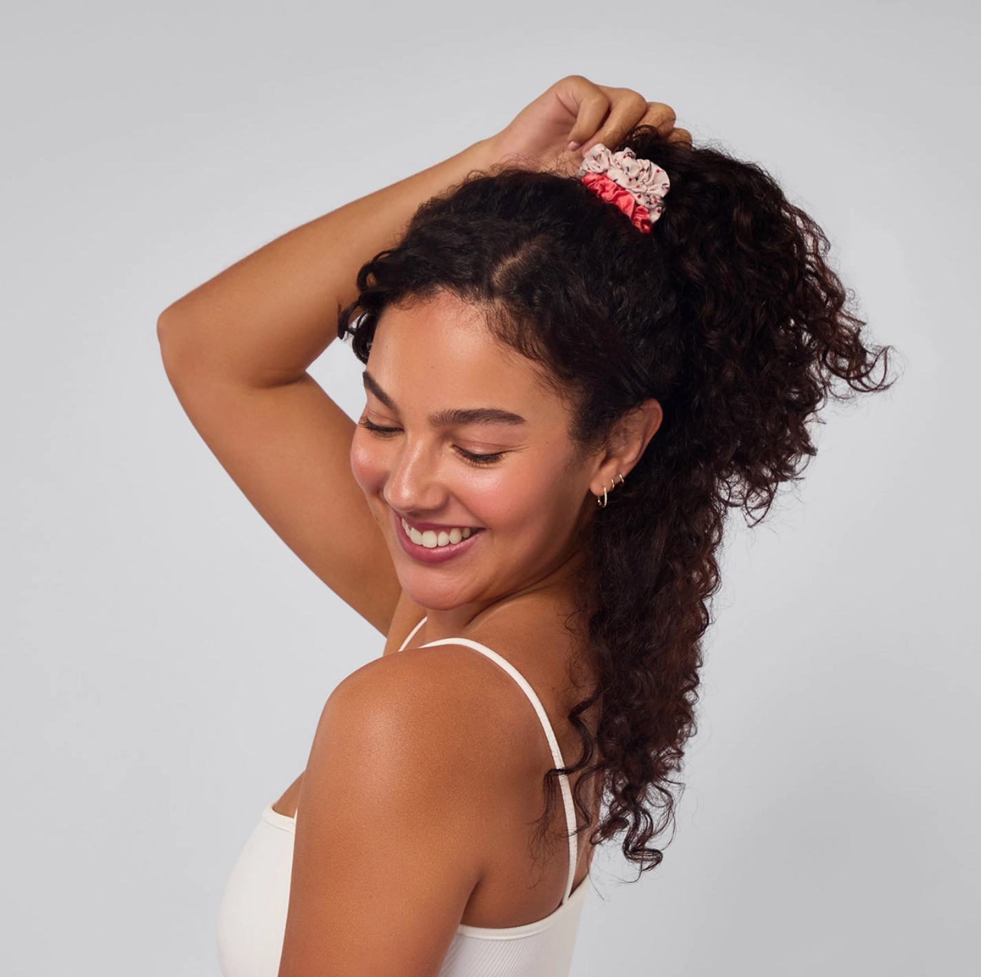 Ruched Satin Scrunchies 5pc Set - Assorted Cherry Blossom