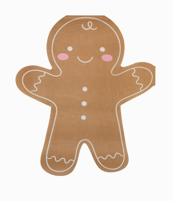 Gingerbread man-shaped cookie with a smiling face on a white background