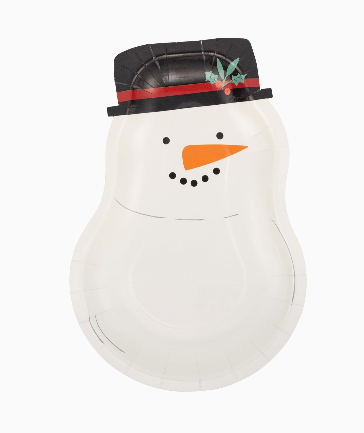 Snowman-shaped product with a black top hat on a white background