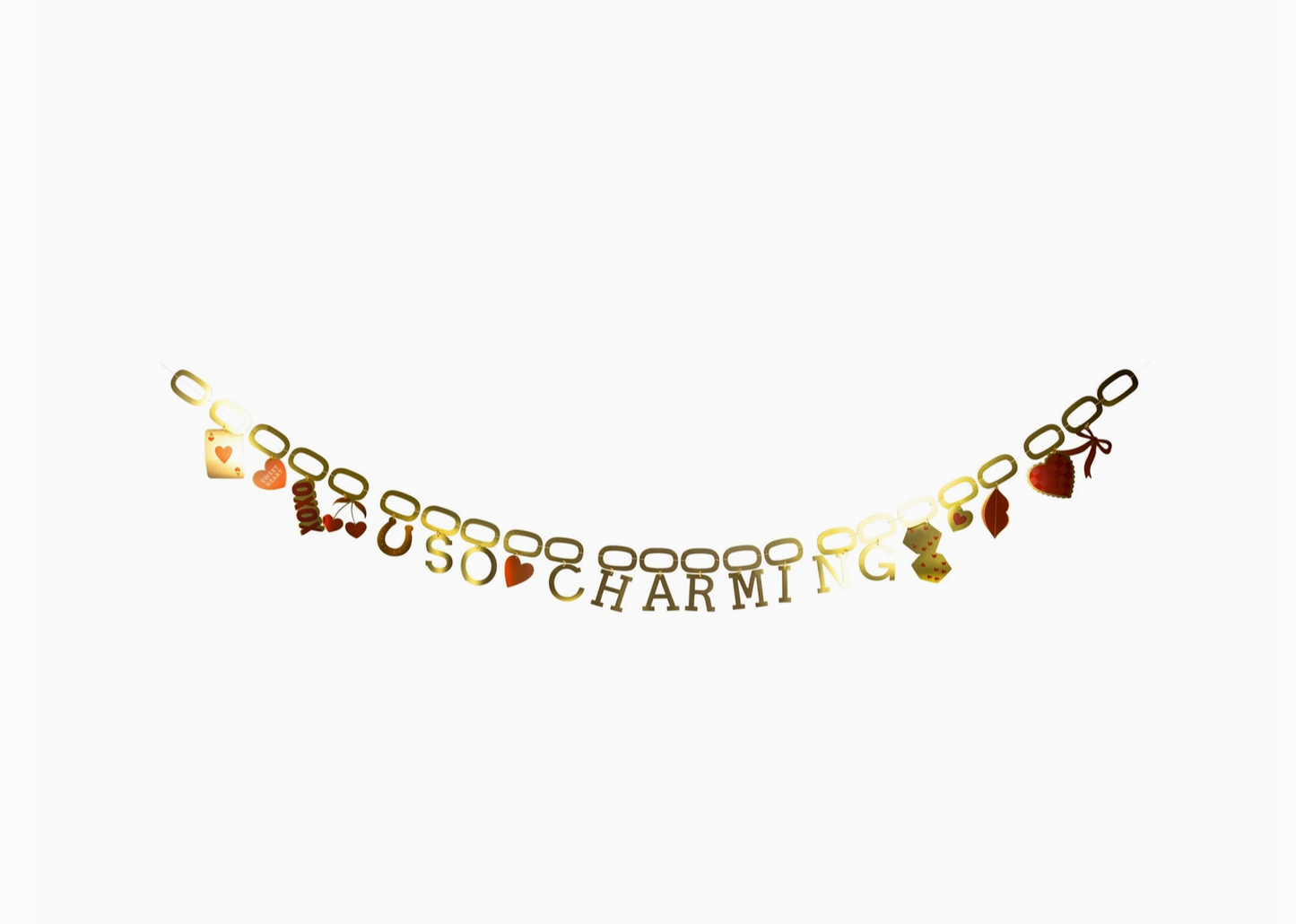 Necklace with various charms on a white background