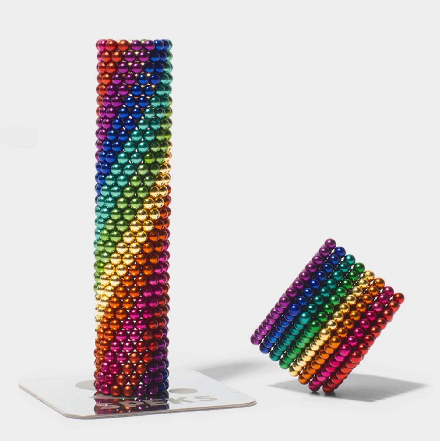 Colorful magnetic bead structure on a white background