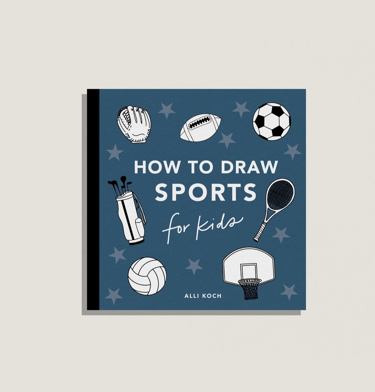 Book cover of 'How to Draw Sports for Kids' with illustrations of sports equipment on a blue background.