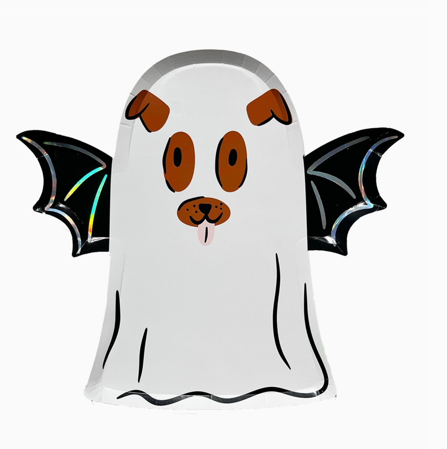 Dog-shaped ghost with bat wings on a white background