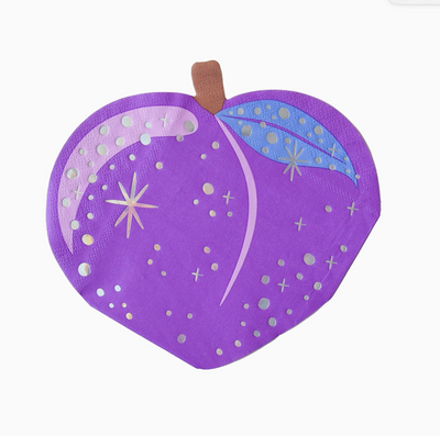Purple plum-shaped object with star patterns on a white background