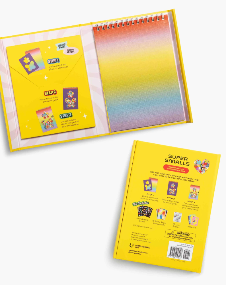 Colorful spiral-bound book with a gradient cover and yellow back cover on a white background
