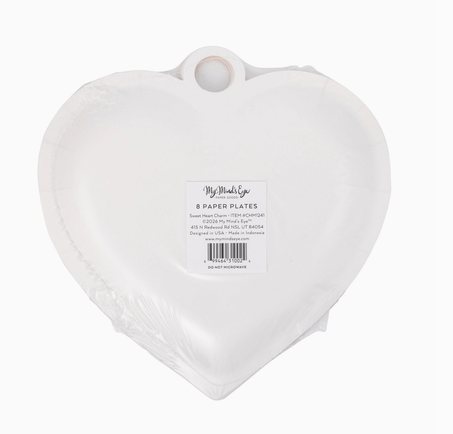 Heart-shaped paper plate packaging with a label on a white background