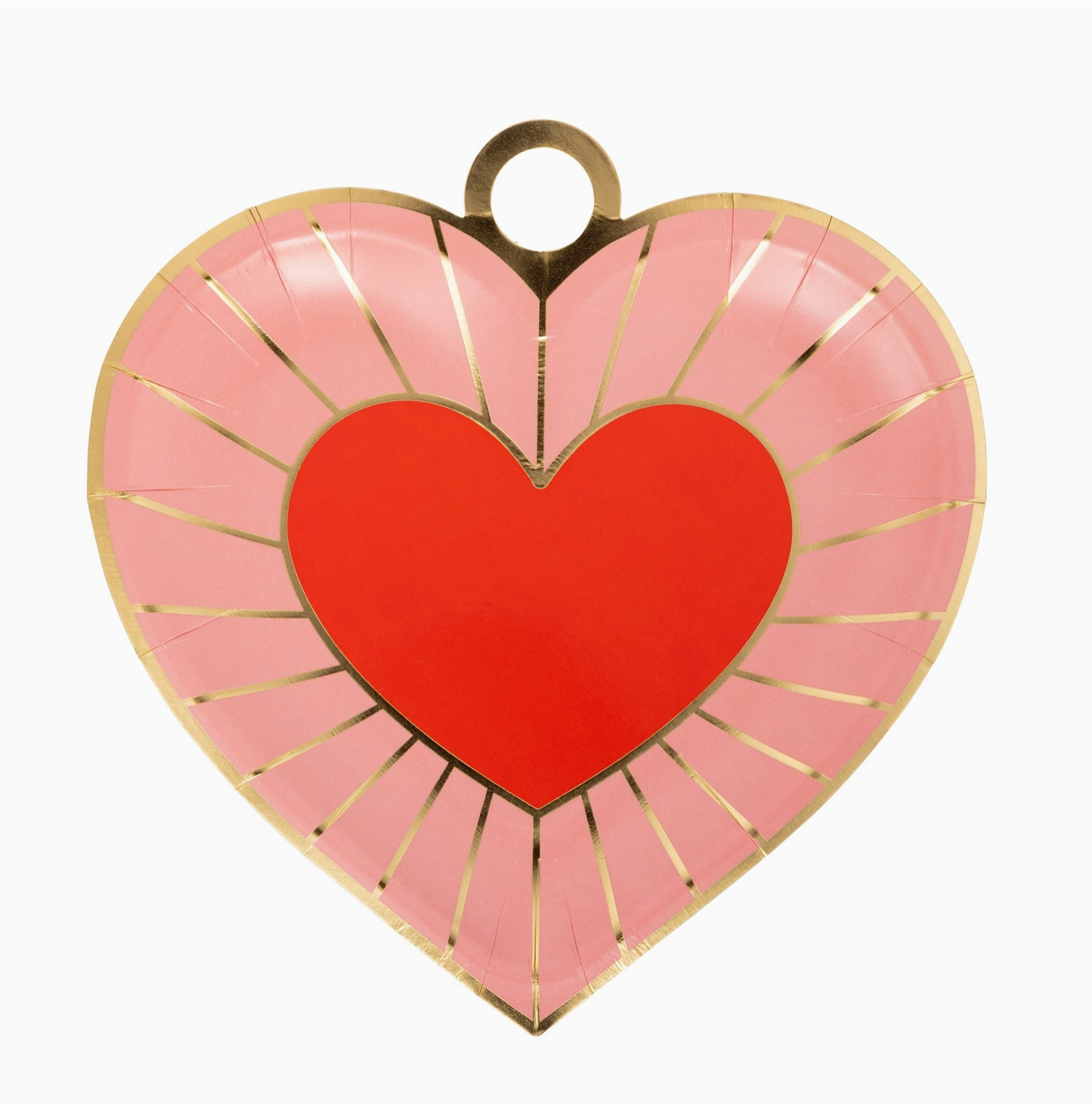 Heart-shaped pendant with pink border and red center on a white background