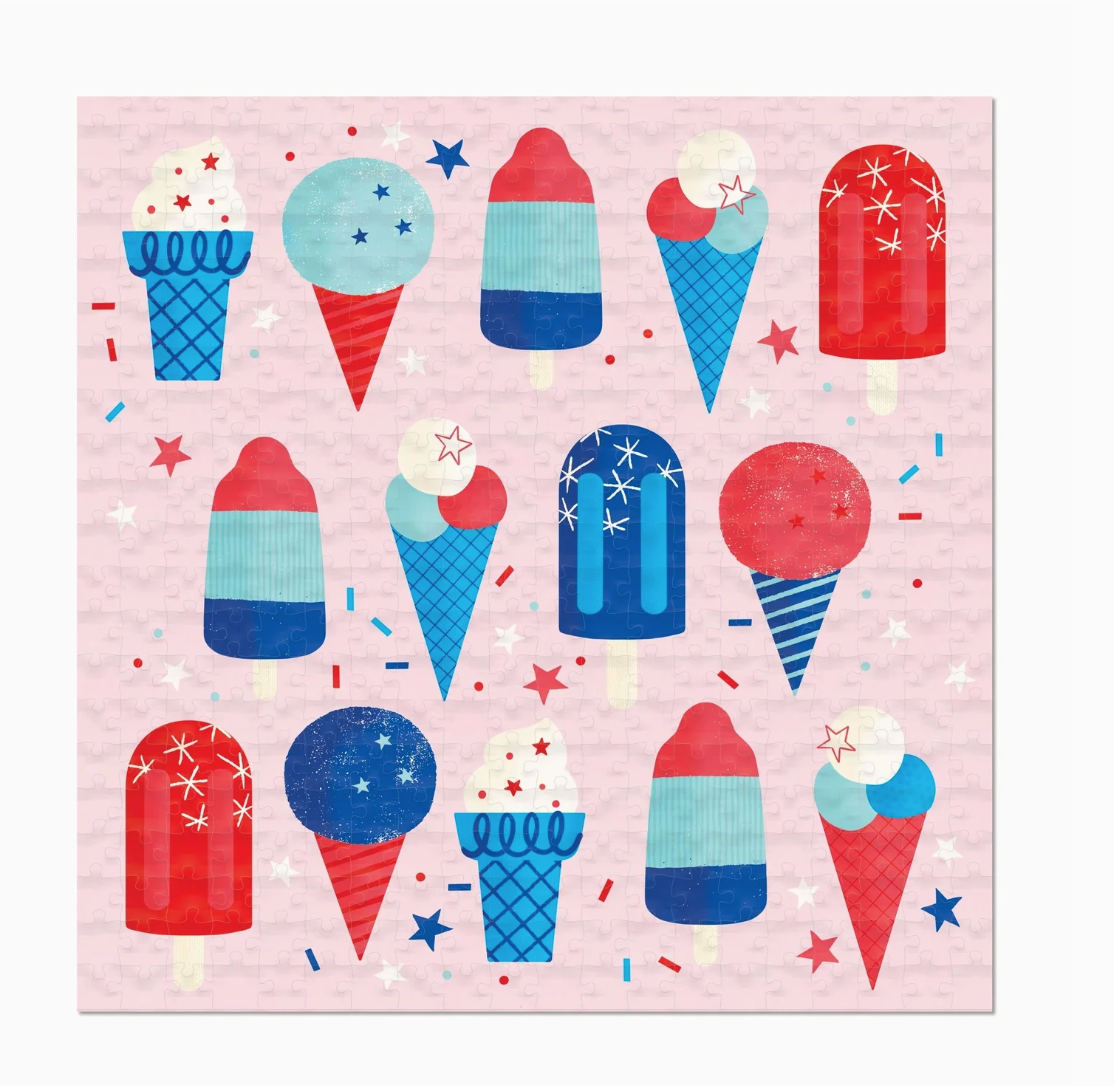 Pattern of colorful ice cream cones and popsicles on a pink background