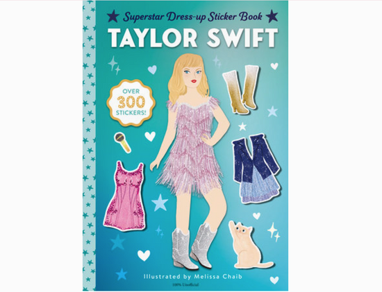 Superstar Dress-up Sticker Book featuring Taylor Swift on a blue background