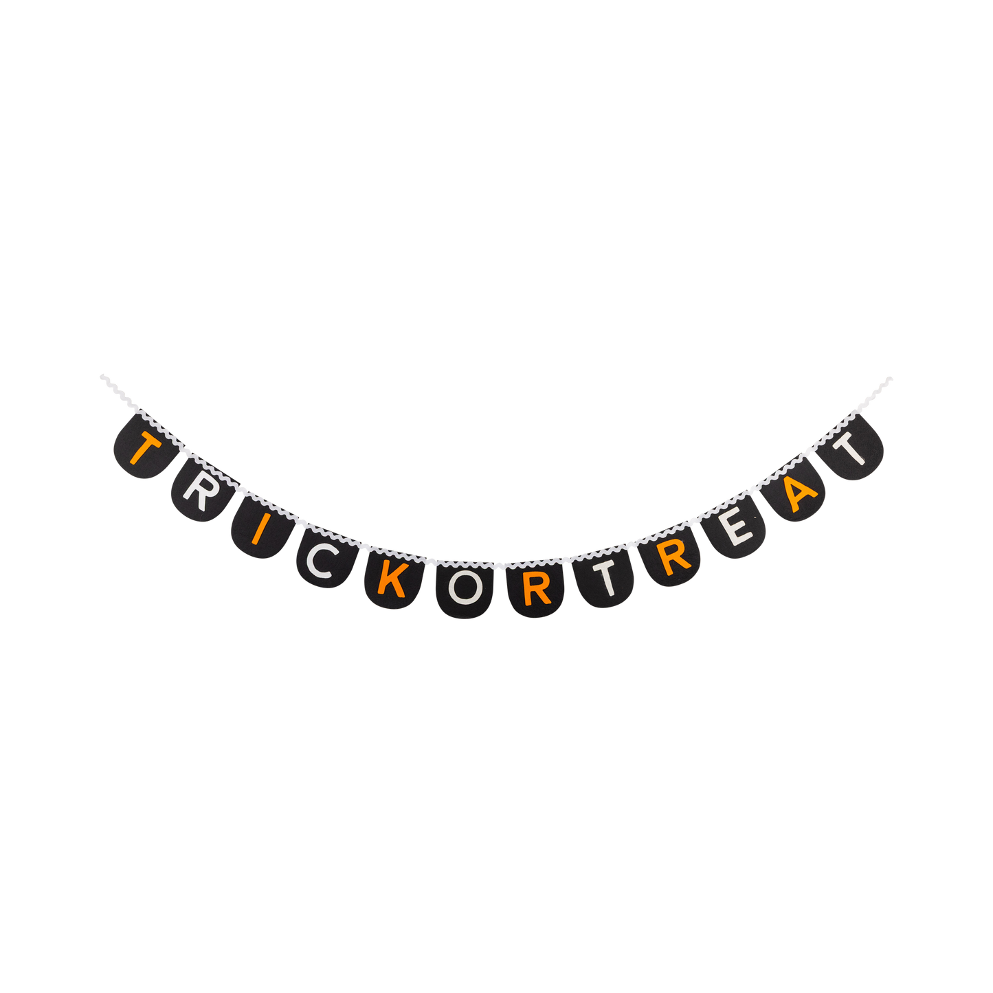 Halloween-themed 'TRICK OR TREAT' banner on a white background