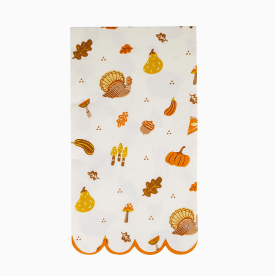 Fabric with autumn-themed pattern on a white background