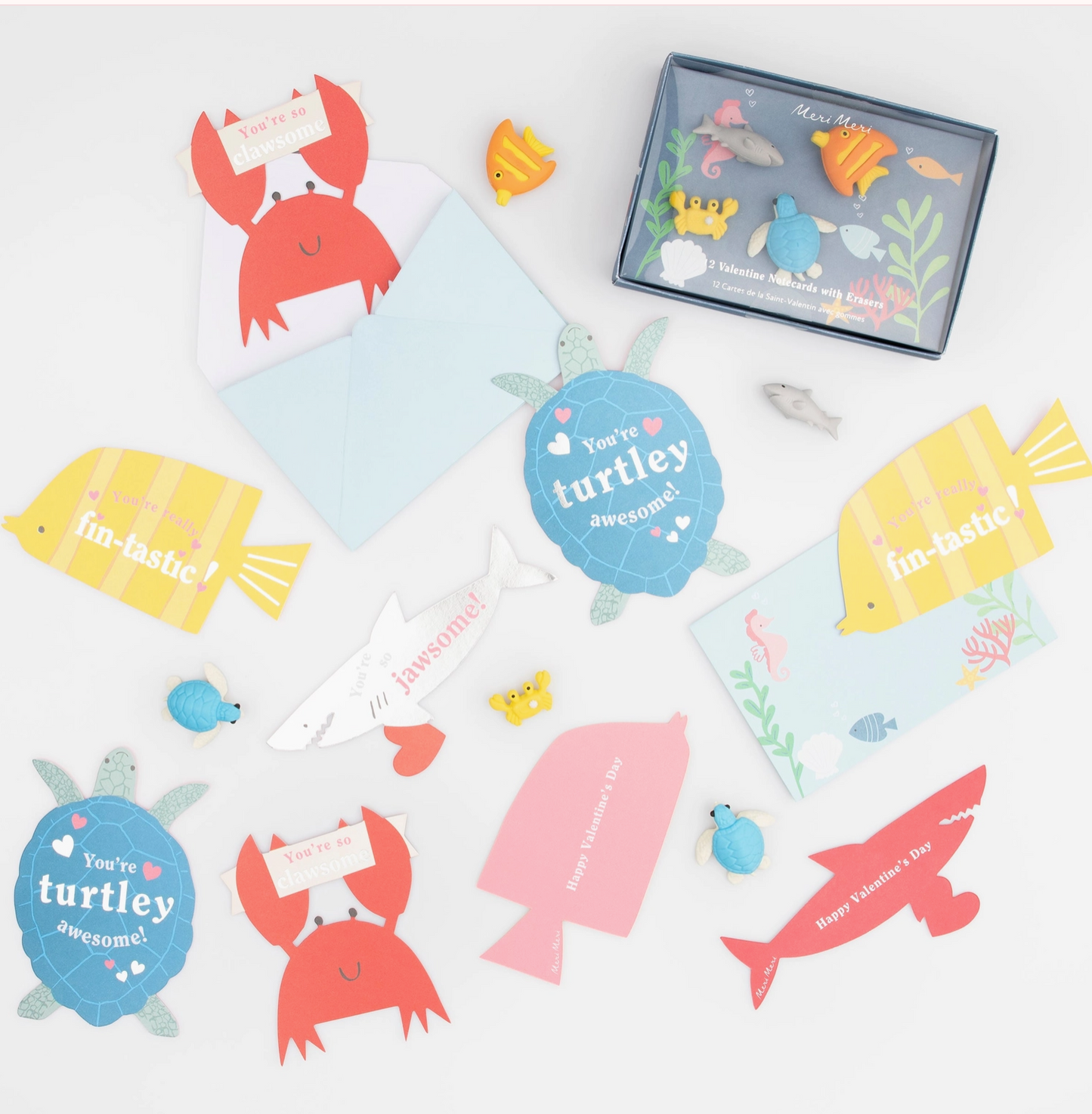 Under the Sea Kids Valentine's Cards & Erasers Set