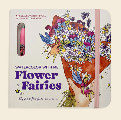 Reusable water reveal activity pad for kids with 'Flower Fairies' design on a beige background