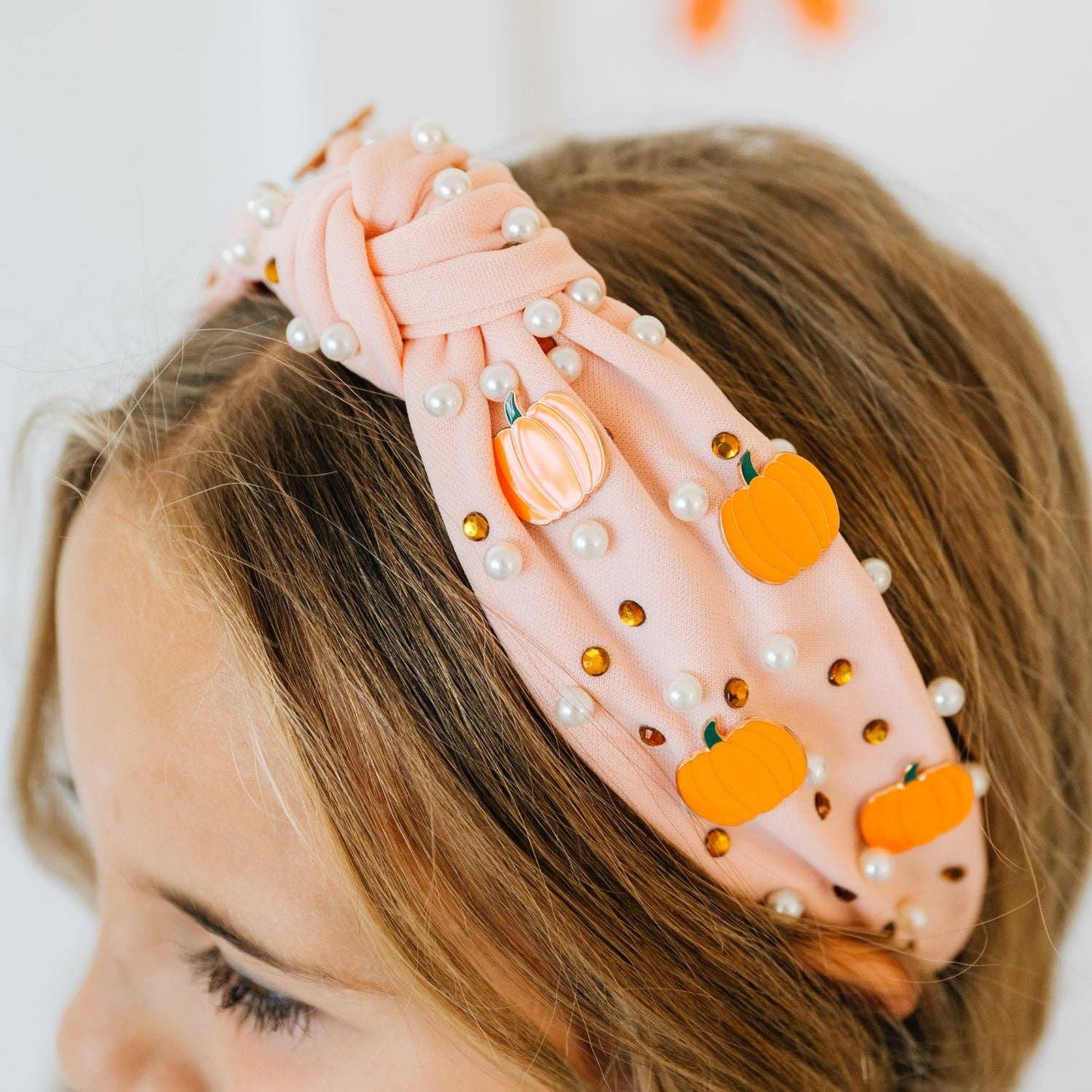 Pumpkin Pearl Gemstone Headband - Kids Hair Accessories: Small