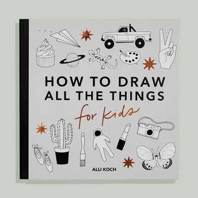 A cover of a how-to draw book for kids, featuring various playful illustrations of everyday items.