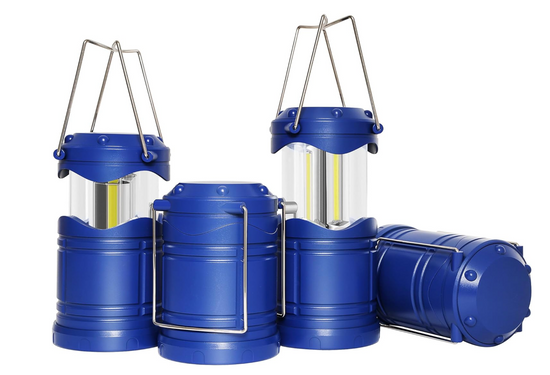 Set of blue camping lanterns on a white background