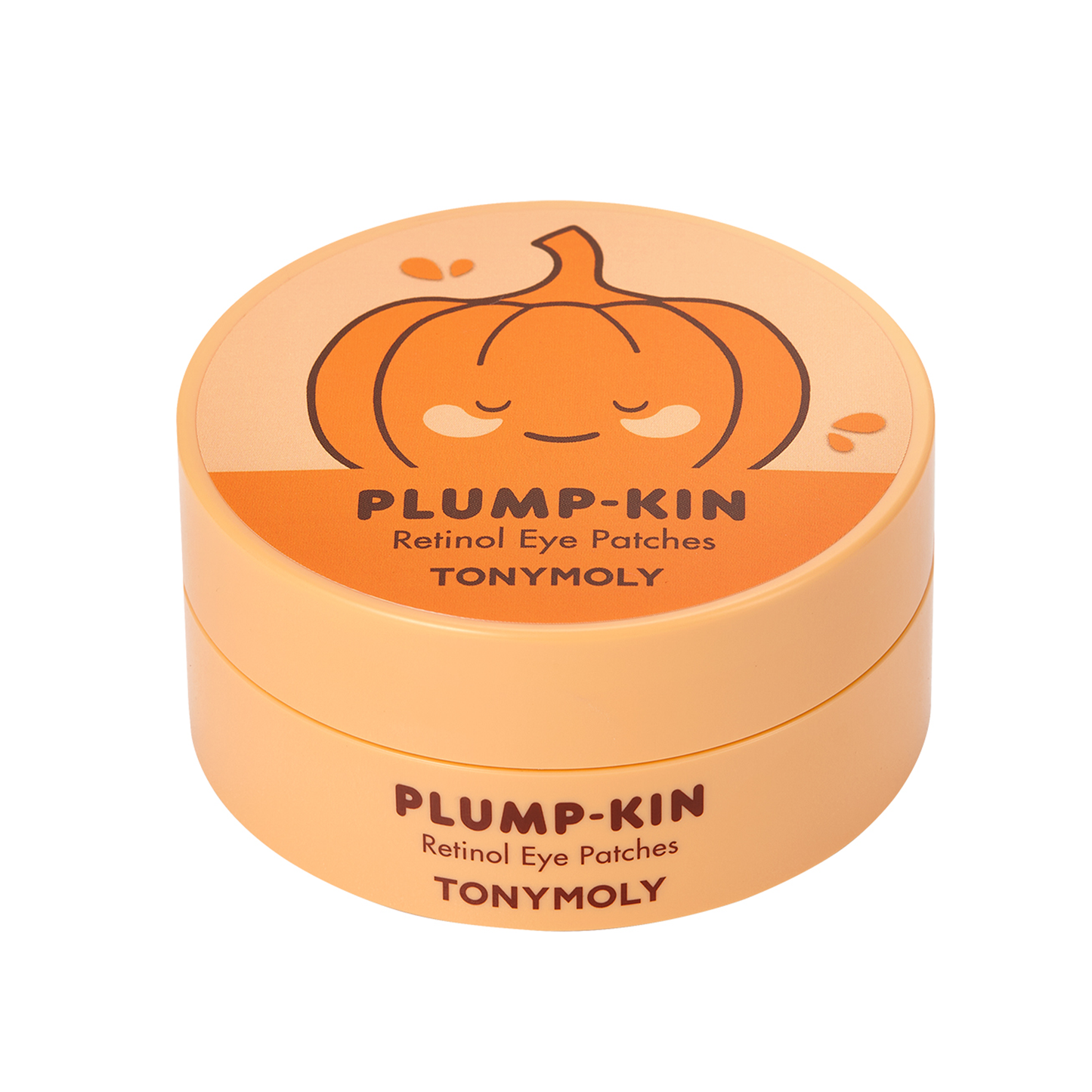 Tonymoly Plump-Kin Retinol Eye Patches container with pumpkin design on a white background