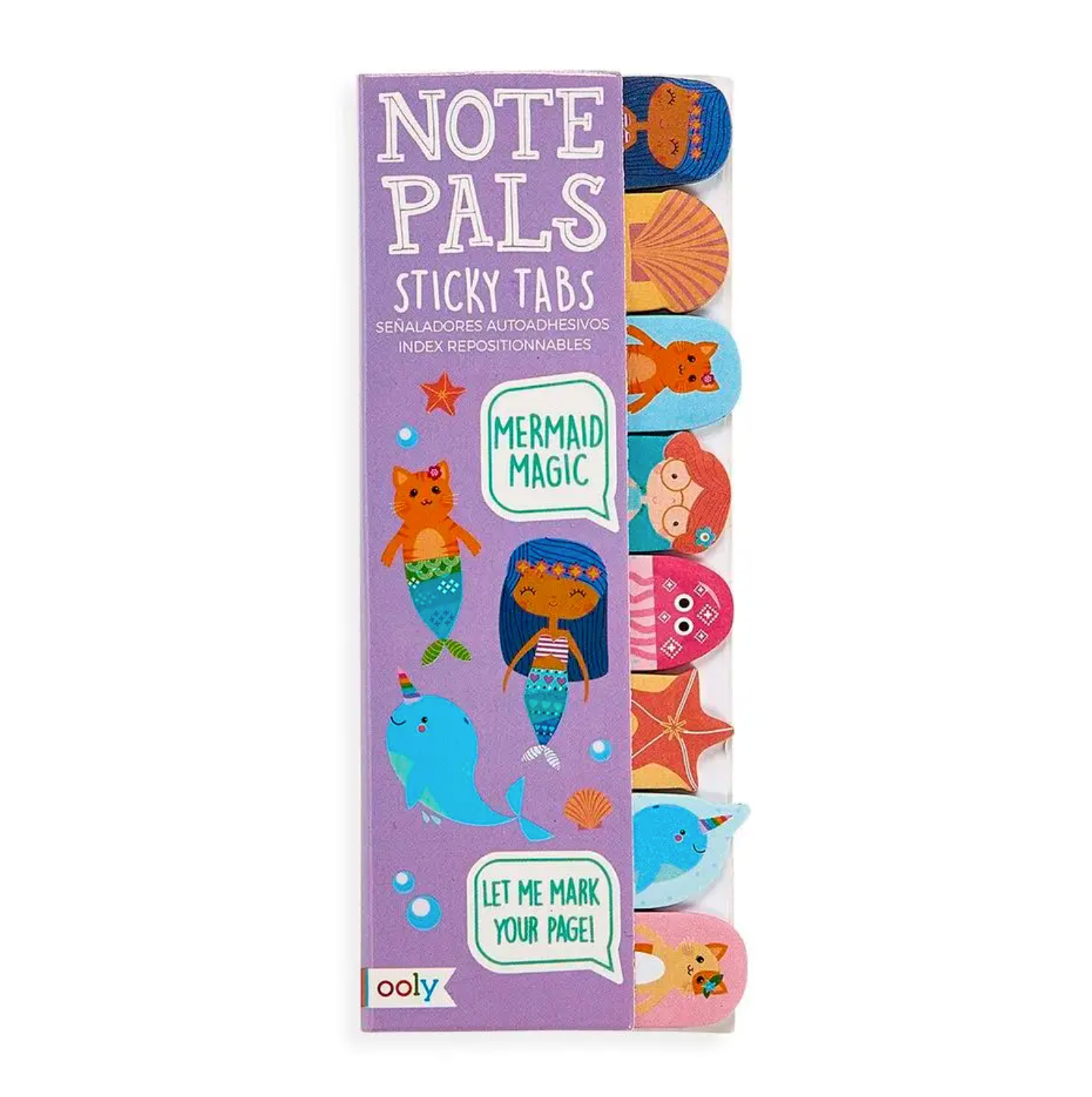 A pack of Note Pals sticky tabs with mermaid and other aquatic animal themed designs.