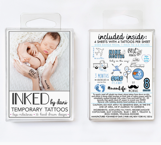 Inked By Dani - Baby Boy Milestone Temporary Tattoo Pack