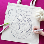 Cat Organic Tote Bag - Coloring Kit with Markers