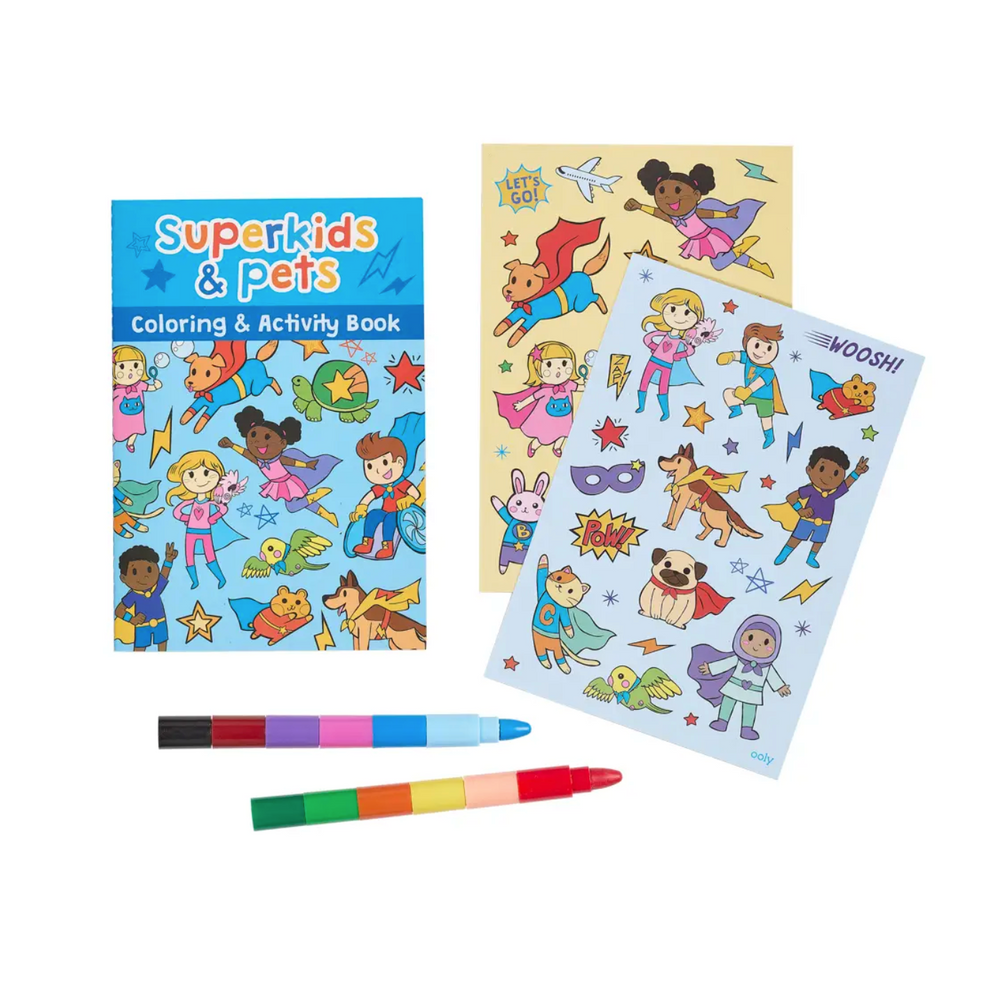 
            
                Load image into Gallery viewer, Mini Traveler Coloring + Activity Kit - Superkids &amp;amp; Pets
            
        