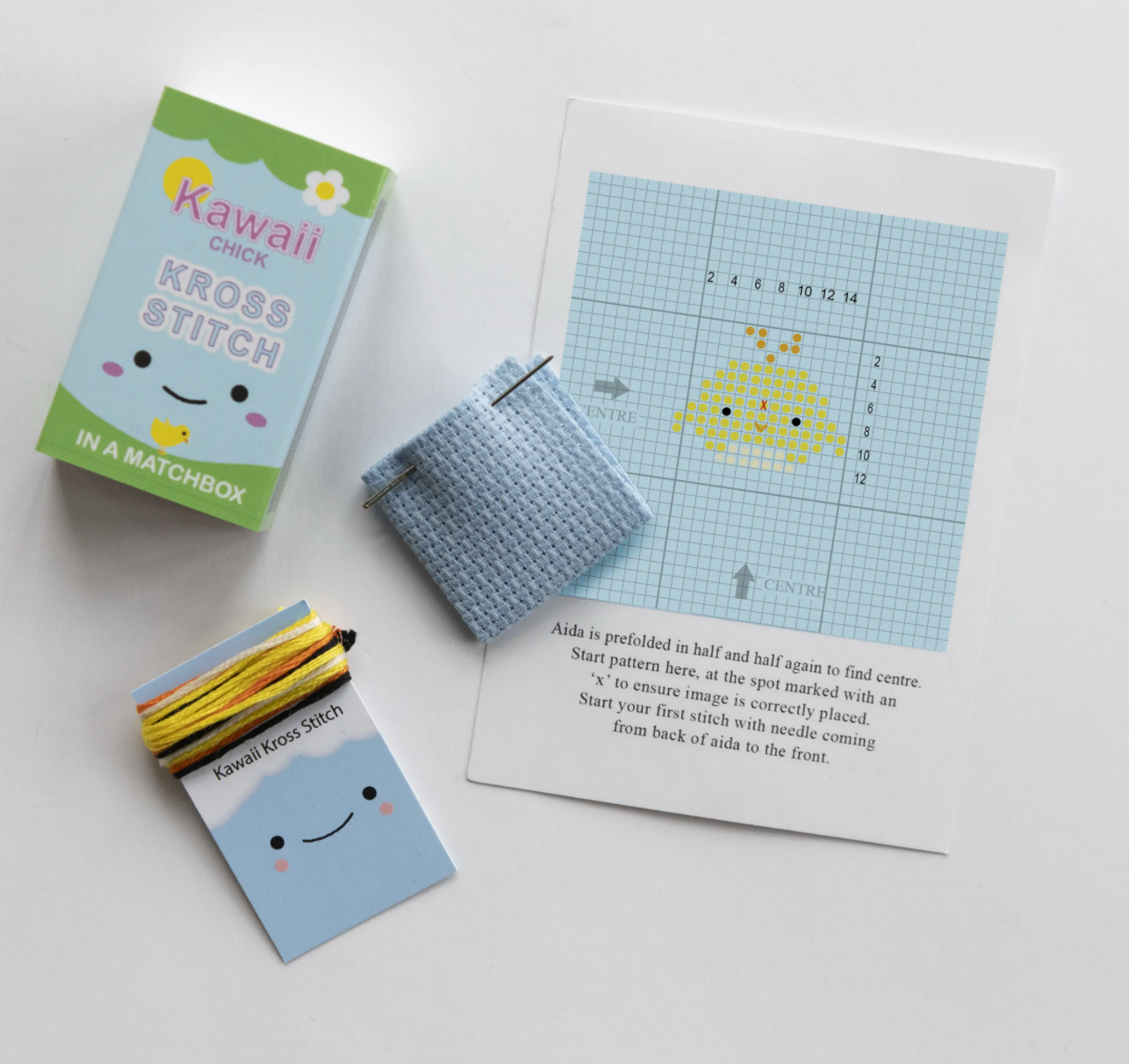 Load image into Gallery viewer, Kawaii Chick Mini Cross Stitch Kit In A Matchbox
