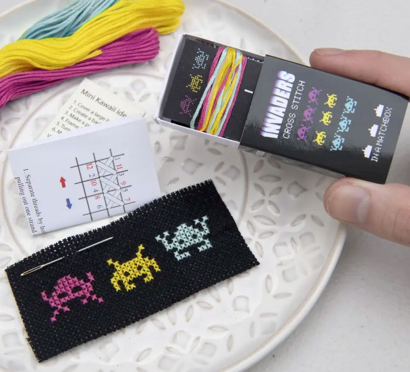 Load image into Gallery viewer, Invaders Mini Cross Stitch Kit In A Matchbox
