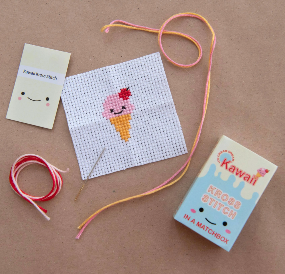 Kawaii Ice Cream Mini Cross Stitch Kit In A Matchbox