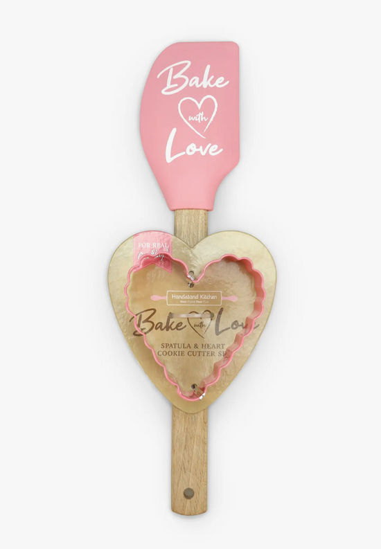 Load image into Gallery viewer, Bake With Love Spatula &amp;amp; Heart Cookie Cutter
