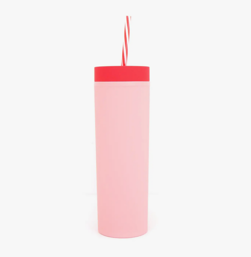 Matte pink tumbler pink heart straw