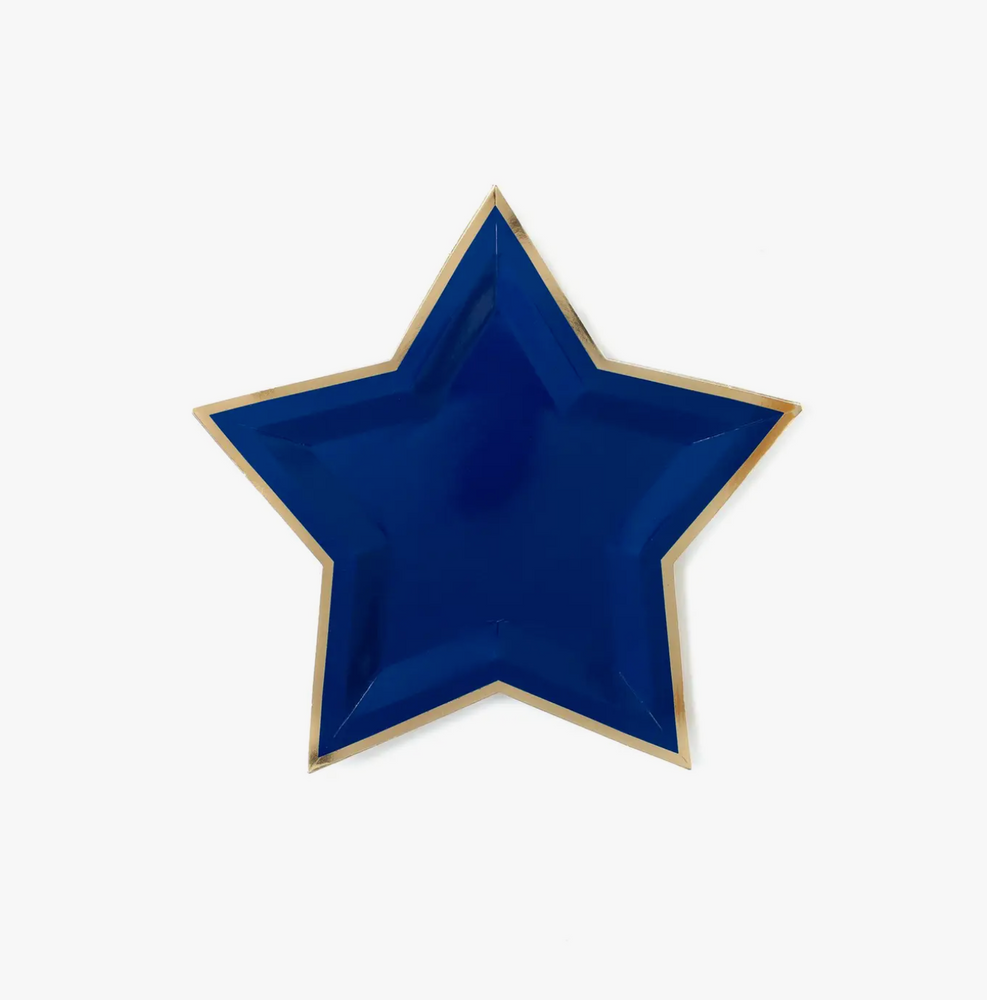 Blue Star Shaped 9" Gold Foiled Plates