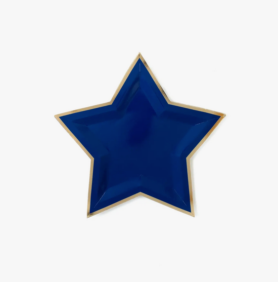 Load image into Gallery viewer, Blue Star Shaped 9&amp;quot; Gold Foiled Plates
