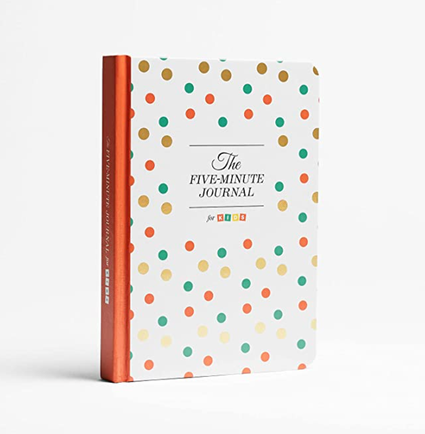 A colorful dotted journal titled 'The Five Minute Journal' for kids.