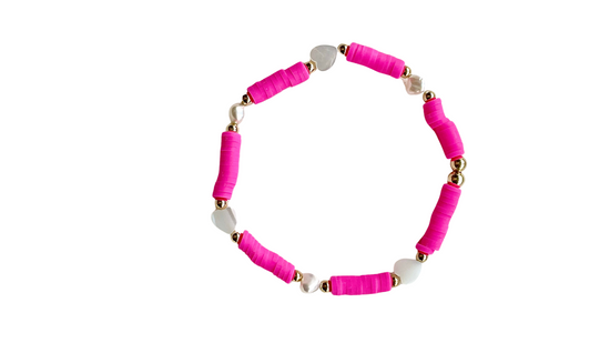 Load image into Gallery viewer, Hot Pink Heart Pearl Bracelet
